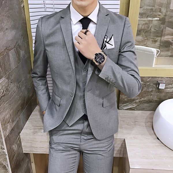 

menne men's suit british one button suit three-piece set, White;black