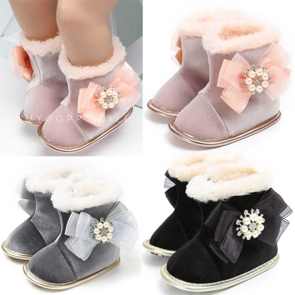 

baby girl shoes pearl flower keep warm plush soft snow boots fashion soft crib shoes baby schoenen bowknot scarpe neonato