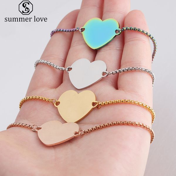 

stainless steel bracelets can engraved personalized name adjustable bracelet blank heart shape chain bracelet love jewelry gifts 4 color, Black