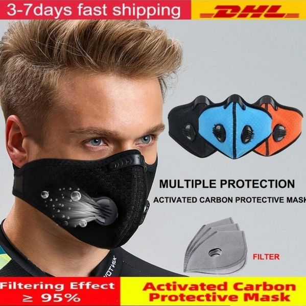 

US Stock Cycling half Face Mask With Filter Breathing Valve Activated Carbon PM 2.5 Anti-Pollution Men Women Bicycle Sport Bike Dust Mask