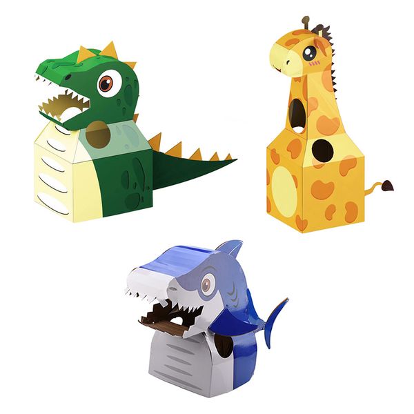 

paper dinosaur giraffe shark model image toys handmade diy party show props cartoon decorate image gift for children