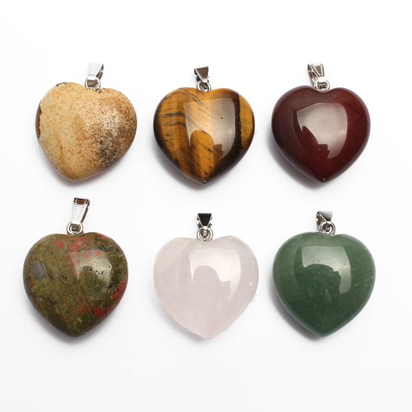 

естественный gemstone ожерелье 30мм сердца кулон желтый тигр unakite jasper розовый кварц камень подвески ювелирные изделия, Silver