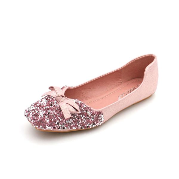 

peas shoes female 2019 spring new wedding shoes female korean version sequin flat women's square large size women's, Black