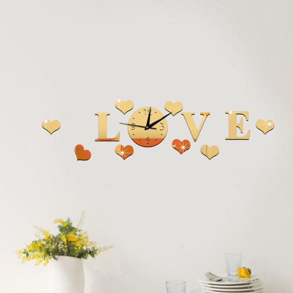

acrylic love love mirror wall clock bedroom living room environmentally friendly removable wall clock