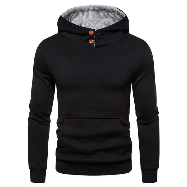 

men autum winter long sleeve hooded sweatshirt solid color outwear men funny solid cotton swag hooded hoodies droshipping, Black