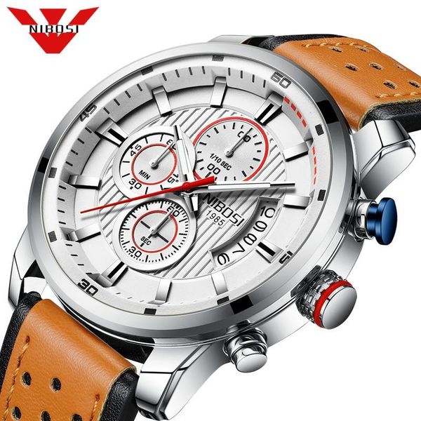 

nibosi watch brand mens watches chronograph sport waterproof clock men watches military luxury men watch relogio masculino, Slivery;brown