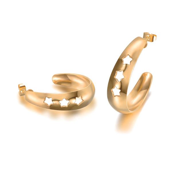 

hoop & huggie stainless steel hollow earrings gold silver color heart star shape women earring exaggeration punk style je18335, Golden;silver