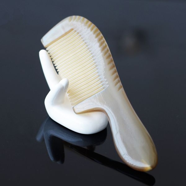 

1pc comb 17cm yak horn comb tip handle massage medium hair g0412, Silver