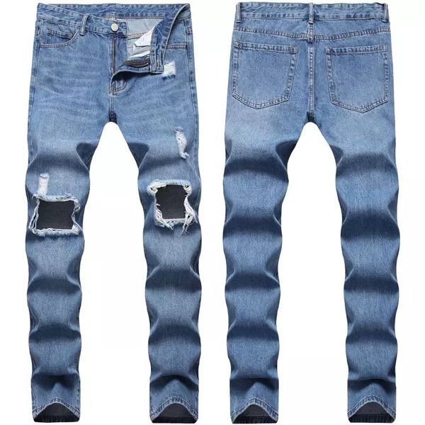 

2020 new blue slim hole brand designer high-end jeans retro men's straight jeans button pocket designer men's pants fashion europe