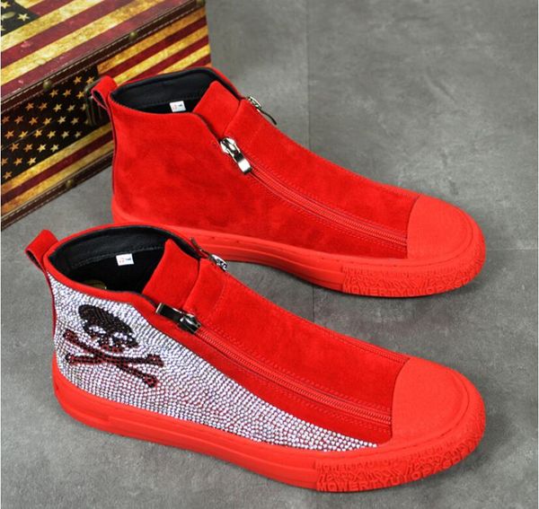

fashion men high british style shoes men zipper causal luxury shoes red black bottom rubber shoes for male bm1002