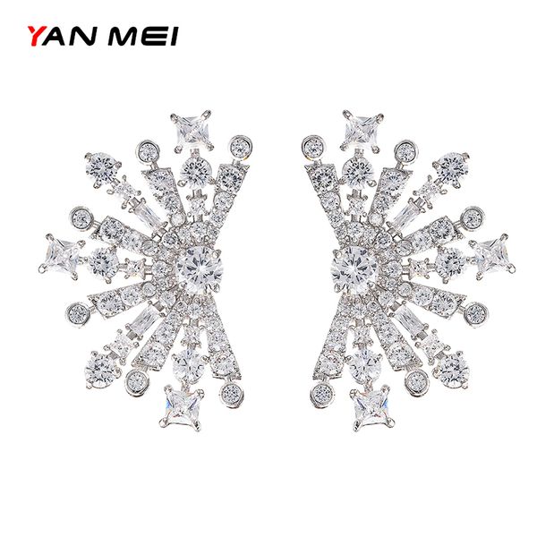 

yanmei asymmetric earrings temperament korean personality wild zircon firework snowflake earrings, Silver