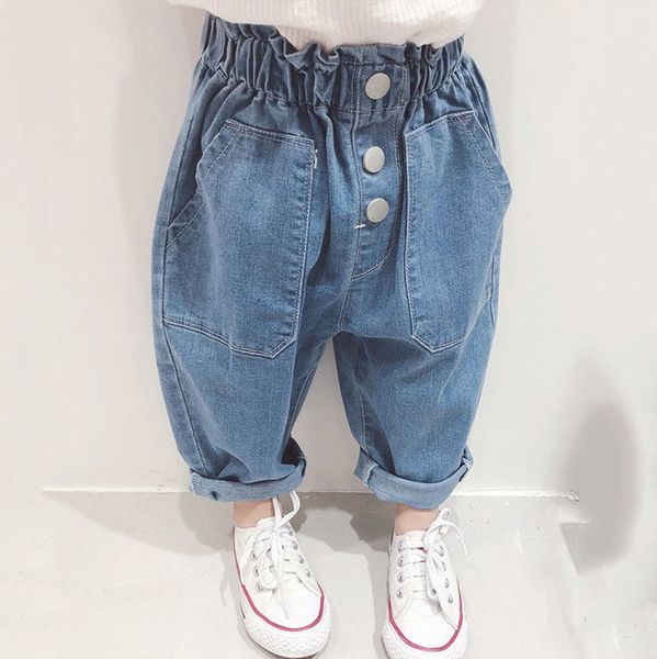 

2020 girl summer loose jeans pant kids children casual denim trousers, Blue