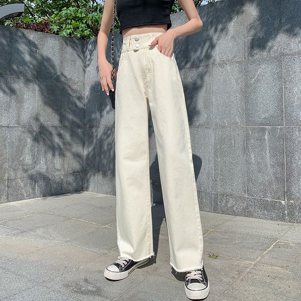 

women's jeans guuzyuviz apricot high waist wide leg pants denim buttons autumn winter ladies trousers loose plus size jean femme, Blue