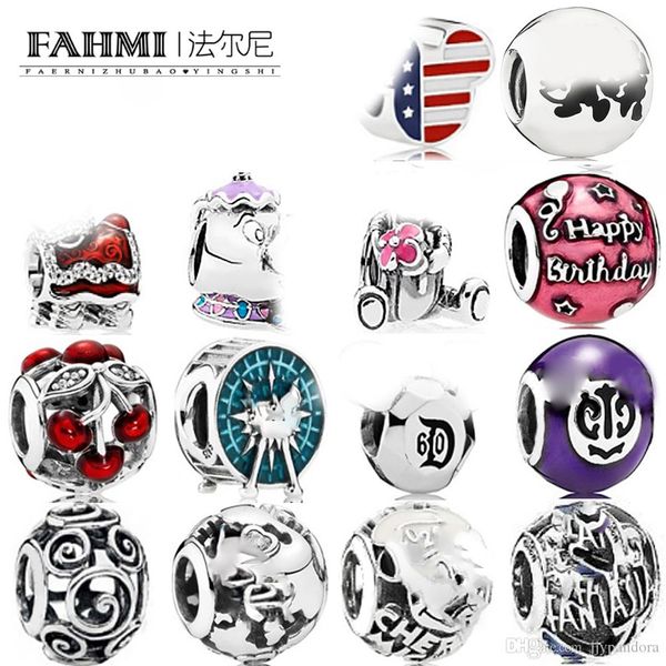 

hywo 100% 925 sterling silver classic cartoon fairy tale charm cute beaded fit diy bracelet bangle jewelry making women gifts, Black