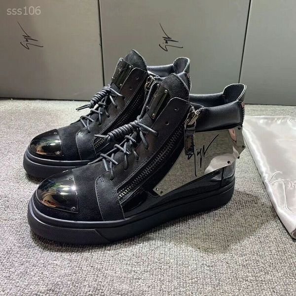 

2019 personality handsome thick bottom high-sneakers winter british style leather lace-up motorcycle short shoes factory direct sales, Black