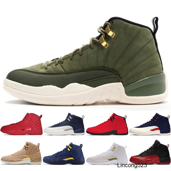 

new 12 12s gym red michigan bulls mens basketball shoes flu game international flight wings taxs men sport sneaker designer trainers, Black