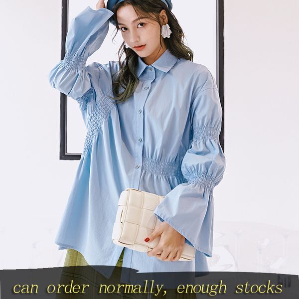 

lanmrem can ship design women clothes long sleeve large size shirt 2020 spring fashion new irregular loose casual yh937, White