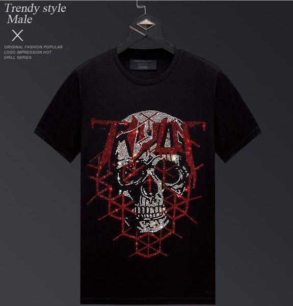 

череп горячего горный хрусталь футболки мужской с короткими рукавами прилива бренд мерсеризированного хлопок половину рукава мужского большо, White;black