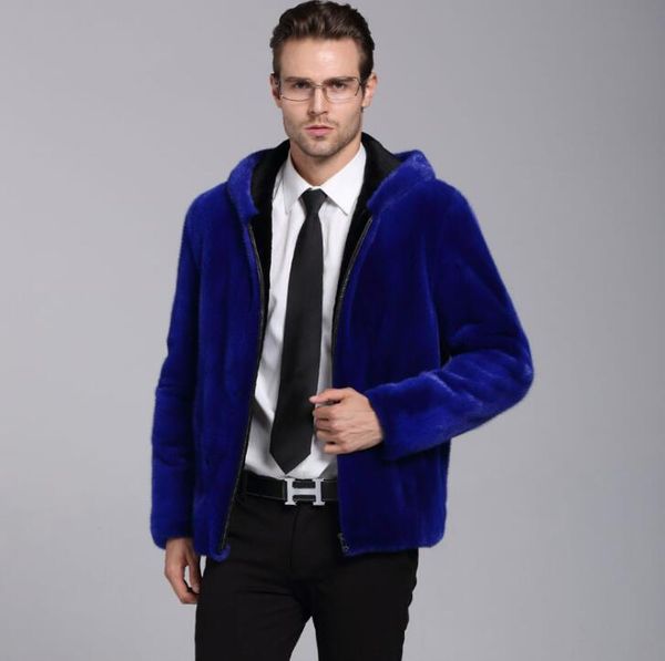 

faux mink leather jacket mens winter thicken warm fur leather coat men slim jackets jaqueta de couro fashion autumn blue hooded, Black