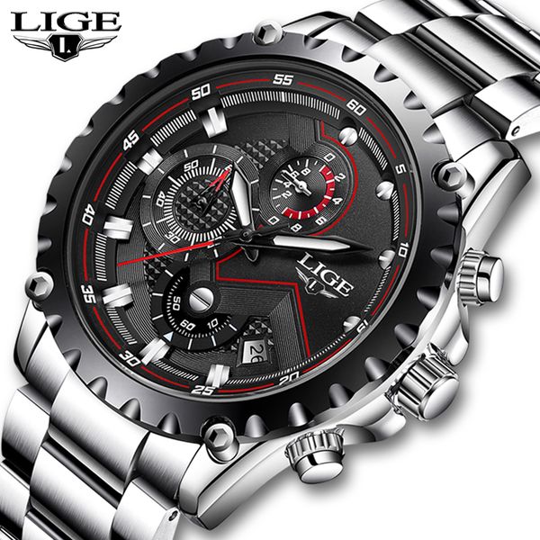 

lige brand men's fashion watches men sport waterproof quartz watch man full steel military clock wrist watches relogio masculino ly1912, Slivery;brown