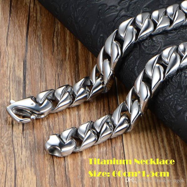 

real titanium wrsitband jewelry high polished heavy curb cuban link necklace for men exaggerated punk chain 60cm*1.5cm, Silver