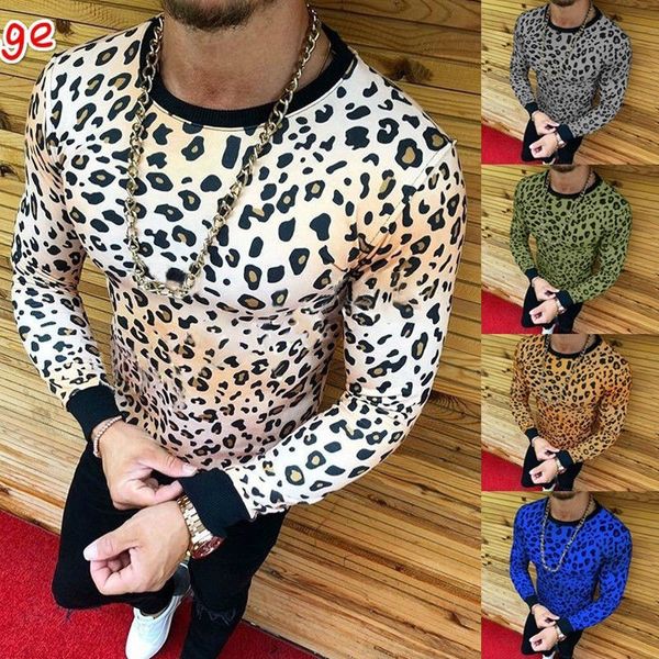 

2019 new style fashion men's slim fit o-neck solid short sleeve muscle tee casual t-shirt leopard, White;black