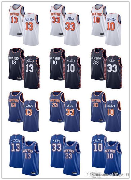 

Мужчины женщины молодежь Нью Йорк Никс 13 Марк Джексон 33 Патрик Юинг 10 Уолт Фрейзер таможня баскетбольная Майка синий белый