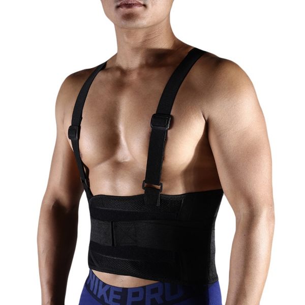 

men's fitness breathable weightlifting waist protection belt adjustable back waist support belt running shoulder strap hot, Black;gray