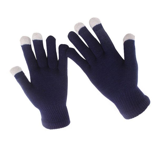 

fashion-womens mens winter cashmere knit touchscreen fingers screen warm fleece gloves knitted wool solid color versatile gloves, Blue;gray