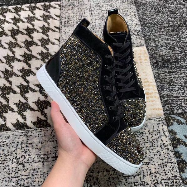 

elegant brand high strass & studs red bottom sneakers for women,men red sole casual shoes discount luxury party wedding eu35-47, Black