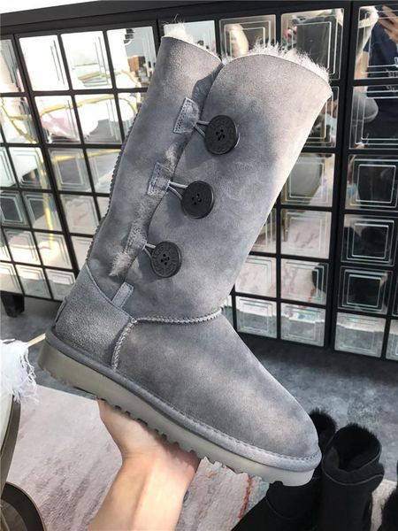 

new high-end brand australian snow boots button mid boots all-match fashion high-rise warm sheepskin all-in-one short boots 02, Black