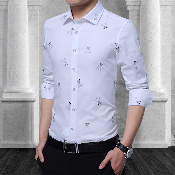 

summer 2020 men's cotton slim-fit business printed shirt non-ironing youth thin shirt, White;black