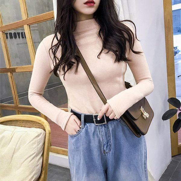 

autumn winter turtleneck women long sleeve solid slim-fit pullover shirts fashion velvet basic clothes korean style -3xl, White;black
