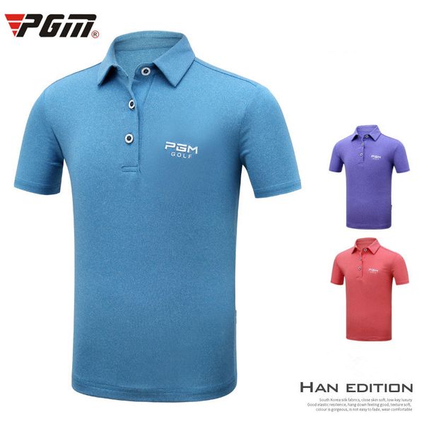 

2019 pgm boys shirt golf summer kids breathable t shirt children short sleeved quick dry school sport clothes d0362, Black;blue