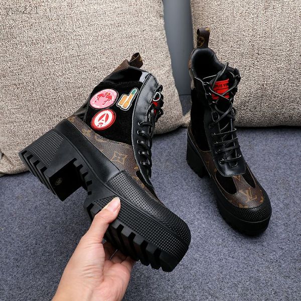 

european station winter new short boots thick heel high heel martin boots outdoor waterproof platform thick bottom motorcycle boots women, Black
