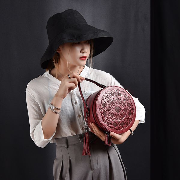 

bag woman 2019 autumn new real leather single shoulder oblique span woman bag european and american fashion cylinder handbag