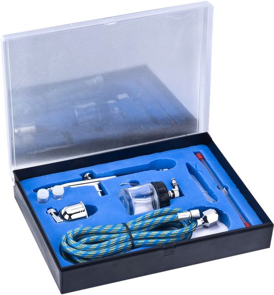

td-134k dual action airbrush air compressor kit spray gun set 0.2mm / 0.3mm / 0.5mm needles & nozzles paint tattoo manicure tool