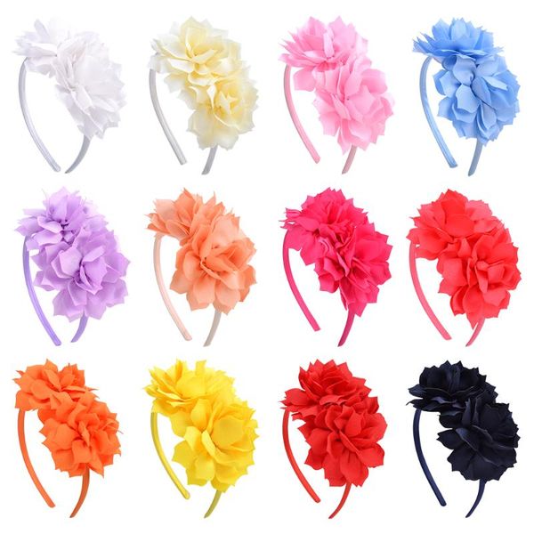 

hair accessories 3.7 inch solid big flower headband band for children girls bows hoop grosgrain ribbon handmade, Slivery;white