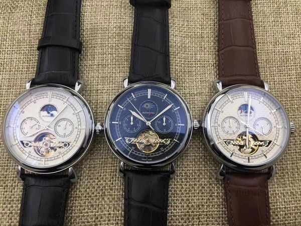 

selling men's watches 41mm automatic mechanical watch fashion casual sports wristwatches stainless steel dialrubber strap, Slivery;brown