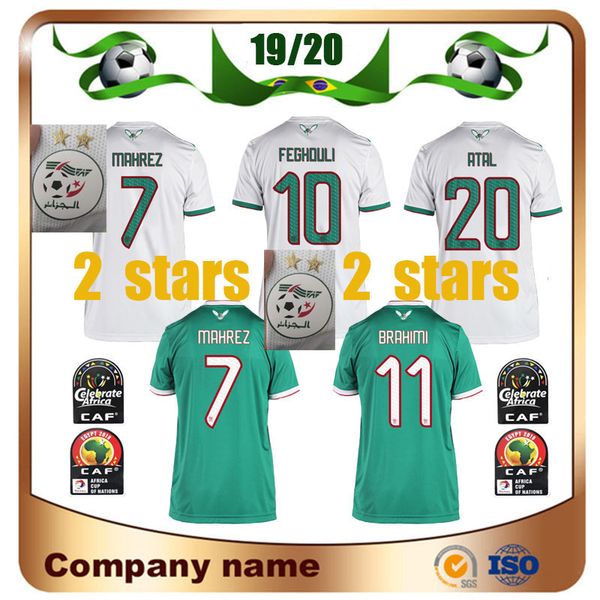 

новые 2 звезды 2019 кубок африки алжир # 7 mahrez футбол джерси 19/20 главная feghouli brahimi belaili bounedjah футболка atal футбольная фо, Black;yellow