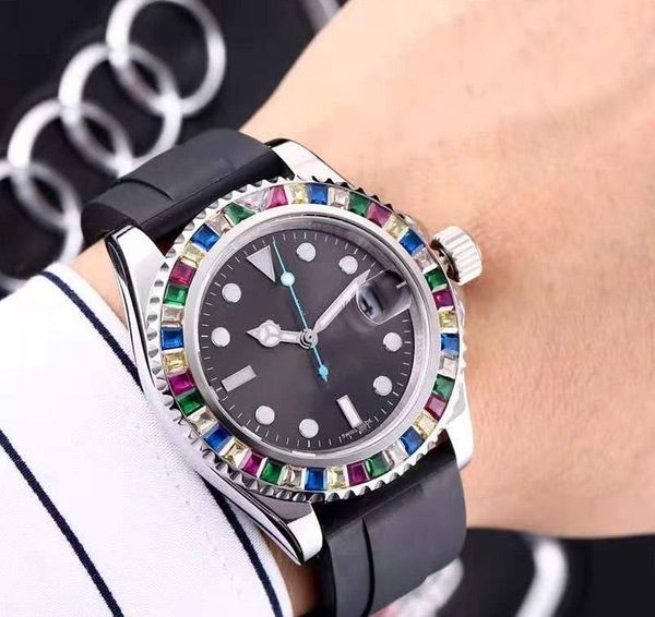 

2019 luxury mens watch movement watch designer watch diameter 40mm waterproof rubber strap stainless steel case mechanical movement, Slivery;brown