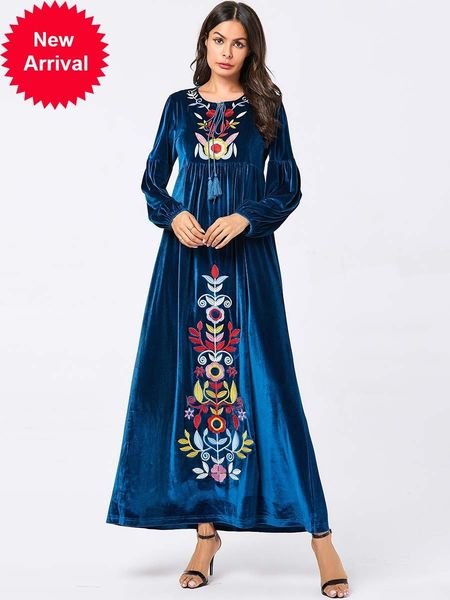 

mc209098 comfortable large size women's blue embroidered casual gold velvet long abayas for women muslim arabian clothes, Red