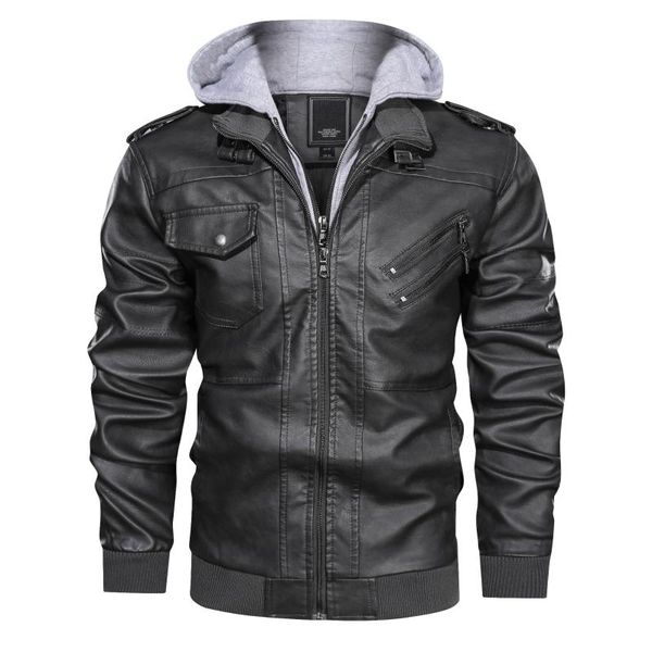 

men's leather jacket autumn winter slim long sleeve coat boys hooded oversize pu leather black motorcycle biker jacket male xxl