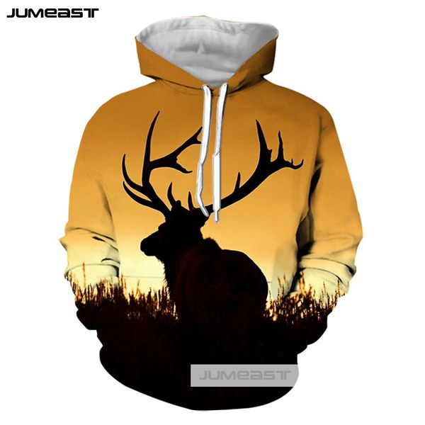 

jumeast 3d printed lovely animal elk men/women hoodie beautiful forest long sleeve sweatshirt harajuku hip hop sport pullover, Black