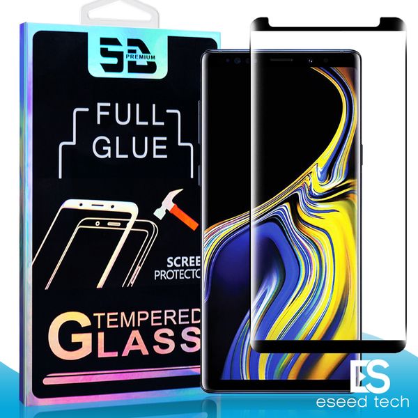 3D Full GLUE Coverage Fingerprint Unclock Case freundliches gehärtetes Glas für Samsung Note 10 S10 S9 S8 Plus S7 S6 Edge Curve Displayschutzfolie