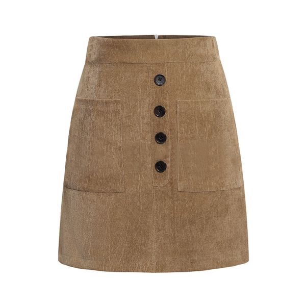 

wipalo autumn winter women elegant skirts women solid corduroy button pocket skirts female bag hip pencil bottoms, Black