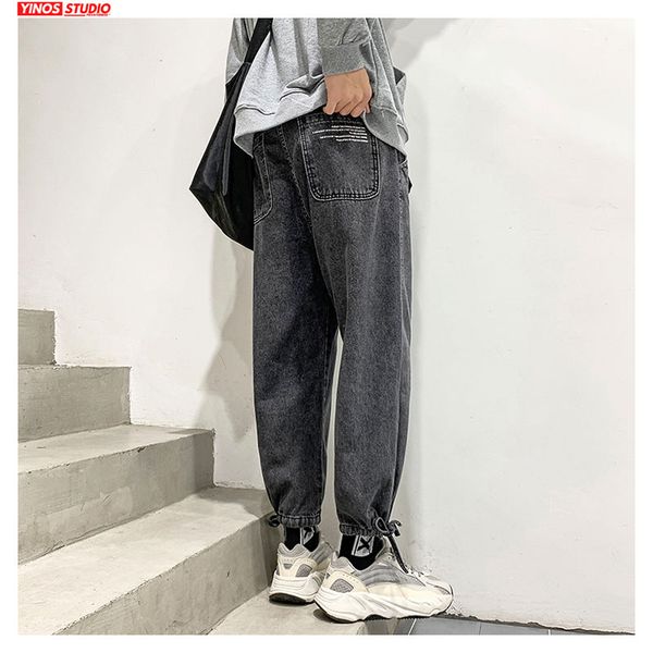 

dropshipping men streetwear cargo pants mens loose demin pants autumn male solid baggy demin jeans, Black