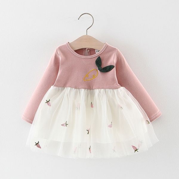 

spring autumn newborn baby girl carrot print tulle patchwork dress long sleeve print infantile baby birthday party princess e1, Red;yellow