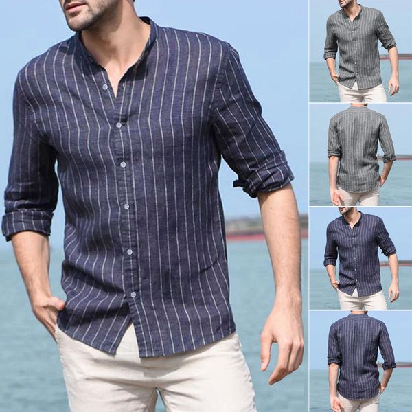 

linen shirt men casual baggy striped long sleeve men's shirt button retro shirts comfortable men's hawaiian, White;black