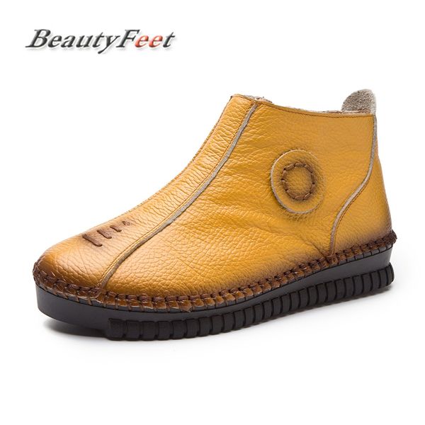 

2018 winter snow boots women shoes genuine leather zipper women ladies casual short boots ankle black large size 43 beautyfeet